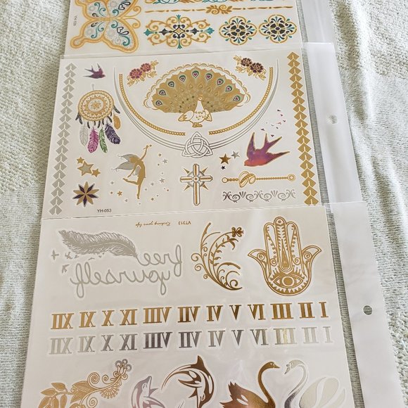 3 sheets Golden Silver Temporary Tattoo - Picture 2 of 16